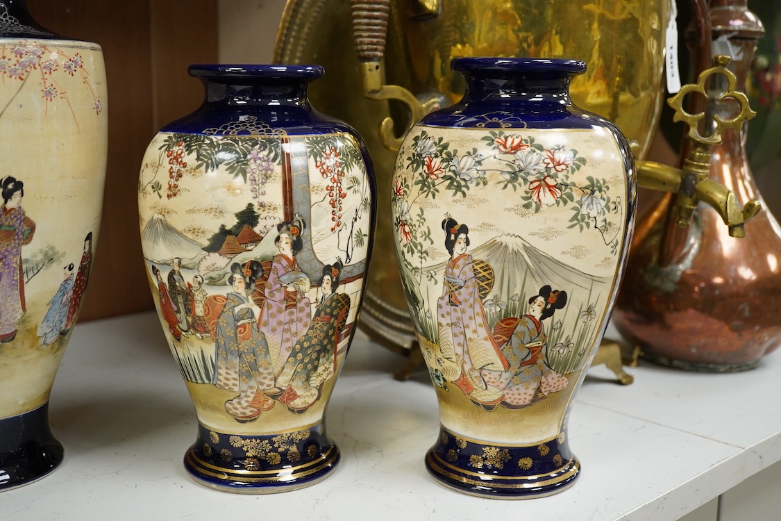 Two pairs of 20th century Japanese satsuma vases and one other, largest 32cm high